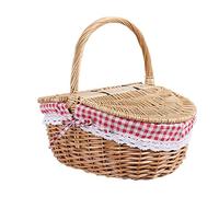HCLZOE Cesto da Picnic nel Vimini Stile Country con Coperchio e Manico e Fodere per Picnic, Feste e Barbecue