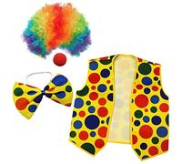 HCLZOE Confezione da 4 Pezzi di Costume da Clown, Parrucca da Pagliaccio al Naso, Papillon e Gilet, per Feste di Cosplay, Carnevali, Giochi di Ruolo
