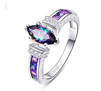 HCMA Anello in Argento 925 per Donna con Ovale Rainbow Fire Mystic Topaz Gemstone Silver Jewelry Party Silver Fine Jewelry Gift