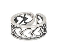 HCMA Anello in Argento con Cuore d'Amore Vuoto Vintage in Argento 925 per Gioielli da Donna con Anello Aperto e Regali per Feste