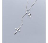 HCMA Collana a Catena Lunga in Argento 925 con Ciondolo a Doppia Croce e Ciondolo a Forma di Croce Donne