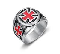 HCMA Vintage Nero e Rosso in Acciaio Inox Rosso Armatura Scudo Cavaliere templare crociato Croce Punk Anello amuleto Gioielli massonico Regalo