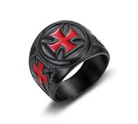 HCMA Vintage Nero e Rosso in Acciaio Inox Rosso Armatura Scudo Cavaliere templare crociato Croce Punk Anello amuleto Gioielli massonico Regalo
