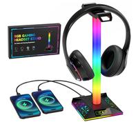 Hcman Porta Cuffie Gaming Accessori RGB LED Supporto con 2 Porte USB, Stand da Scrivania Reggi Cuffie da Gioco PC Gamer Headset, Nero