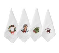 HCRAFT Set di 4 tovaglioli di stoffa ricamati in cotone, 45,7 x 45,7 cm, quadrati, per sala da pranzo, lavabili in lavatrice, tovaglioli natalizi, ottime idee regalo
