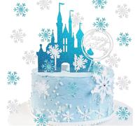 HCRXVV Decorazione per torta a forma di principessa, Frozen Fiocchi di neve, decorazione di compleanno con lucchetto, decorazione per torta blu regina di ghiaccio per bambini e ragazze, motivo fiocchi
