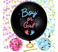 HCRXVV Gender Reveal Party Palloncino 36 pollici Boy or Girl Coriandoli XXL nero palloncino con coriandoli rosa e blu per genere, feste, baby shower