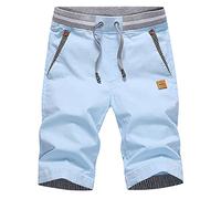 HCSS Pantaloncini Uomo Bermudas Shorts Cotone Estivi Pantaloncini con Tasche Stringa(Blu Cielo-S)