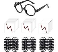 HCSUI 20 Pairs Wizard Glasses Set Black Round Frame No Lenses and 20pcs Lightning Bolt Tattoos for Halloween St. Patrick's Day Cosplay Party Costumes Accessories
