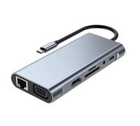 HCUSR Adattatore multiporta 11 in 1 da tipo C a HDMI USB C con 4 porte USB, RJ45 100 MB, VGA, 4K 30Hz, scheda TF/SD, audio da 3,5 mm, adattatore splitter hub USB PD 100 W per PC portatile