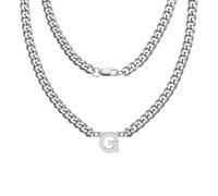 Hcvone Collana a catena cubana robusta in argento per uomini e ragazzi, lunghezza 45,7 cm, con lettere dalla A alla Z, per papà, figlio, fratello, 46, Acciaio inossidabile, Nessuna pietra preziosa
