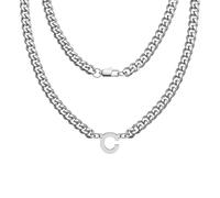 Hcvone Collana a catena cubana robusta in argento per uomini e ragazzi, lunghezza 45,7 cm, con lettere dalla A alla Z, per papà, figlio, fratello, 46, Acciaio inossidabile, Nessuna pietra preziosa