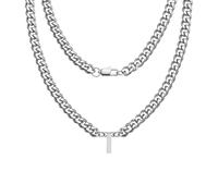 Hcvone Collana a catena cubana robusta in argento per uomini e ragazzi, lunghezza 45,7 cm, con lettere dalla A alla Z, per papà, figlio, fratello, 46, Acciaio inossidabile, Nessuna pietra preziosa