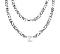 Hcvone Collana a catena cubana robusta in argento per uomini e ragazzi, lunghezza 45,7 cm, con lettere dalla A alla Z, per papà, figlio, fratello, 46, Acciaio inossidabile, Nessuna pietra preziosa