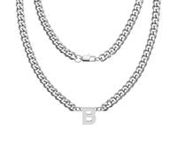 Hcvone Collana a catena cubana robusta in argento per uomini e ragazzi, lunghezza 45,7 cm, con lettere dalla A alla Z, per papà, figlio, fratello, 46, Acciaio inossidabile, Nessuna pietra preziosa