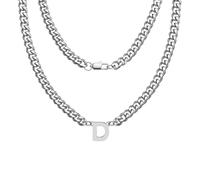 Hcvone Collana a catena cubana robusta in argento per uomini e ragazzi, lunghezza 45,7 cm, con lettere dalla A alla Z, per papà, figlio, fratello, 46, Acciaio inossidabile, Nessuna pietra preziosa