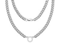 Hcvone Collana a catena cubana robusta in argento per uomini e ragazzi, lunghezza 45,7 cm, con lettere dalla A alla Z, per papà, figlio, fratello, 46, Acciaio inossidabile, Nessuna pietra preziosa