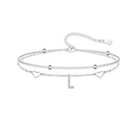 Hcvone S925 Braccialetti per donne ragazze argento cuore iniziale A-Z braccialetto stratificato perline braccialetti gioielli per amici, mamma, figlia, sorella, One Size, Rame, Nessuna pietra preziosa