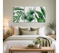 HCXPPSU Set di quadri su tela con mostarda e foglie di palma in stile tropicale, astratto, botanico e boho per la decorazione del soggiorno (40x60 cm x 3 pezzi/senza cornice)