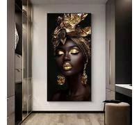 HCXPPSU Stampa su tela moderna con dipinti moderni in nero e oro, donna alla moda, fiori, poster su tela per soggiorno e camera da letto (30x60 cm/senza cornice)