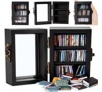 Hcyhcx Libreria Anxiety - Scuoti l'ansia dalle tue scatole decorative, libreria in miniatura dotata di 60 mini libri, decorazione regalo in stile antico (nero)