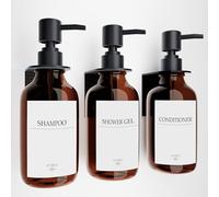 HCYWOC 3 Pezzi Dispenser Doccia con 16 Etichette Impermeabili, 500ml | Dispenser Sapone Doccia Senza Foratura, Dispenser Sapone Bagno a Muro, Per Bagno, Cucina, Ambra