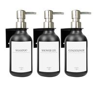 HCYWOC 3 Pezzi Dispenser Sapone Bagno a Muro, 500ml Dispenser Doccia Senza Foratura, Con 16 Etichette Impermeabili, Per Bagno Cucina Shampoo Balsamo Bagnoschiuma - Nero