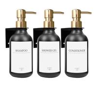 HCYWOC 3 Pezzi Dispenser Sapone Bagno a Muro, 500ml Dispenser Sapone Senza Foratura, Con 16 Etichette Impermeabili, Per Bagno Doccia Shampoo Balsamo Bagnoschiuma, Oro Nero
