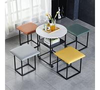 HCZION Set di 5 tavolini da caffè con Pouf Colorati, Include 4 sgabelli ottomani impilabili, Telaio Nero The End Desk con rotelle girevoli, Poltrona impilabile con rotelle per Soggiorno, Home offic