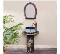 HCZKIUJY Lavandino da Bagno Circolare - Dipinto a Mano con Rubinetto e Scarico a Scomparsa per Interni ed Esterni in Ceramica, 01, Set da 4 Pezzi (2-4 Piece Set)