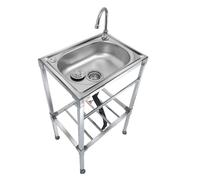HCZKIUJY Lavello di Servizio da Cucina, lavello da Cucina, lavello da Esterno a Vasca Singola, lavello di Servizio autoportante in Acciaio Inox con Rubinetto e Scarico, per Garage(38×33cm)