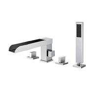 HCZKIUJY Rubinetto per Vasca da Bagno Classico a Cascata, Rubinetto per Vasca Romano in Ottone con doccetta, Rubinetto per Vasca da Bagno Moderno a 4 Fori con Montaggio sul Ponte, Miscelato(Chrome)