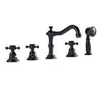 HCZKIUJY Rubinetto per Vasca Romano a 5 Fori, Rubinetto per Vasca Classico con doccetta, Maniglie a Tripla Croce, Rubinetto per Vasca da Bagno Montato sul Ponte, Nero Antico,