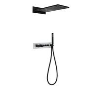 HCZKIUJY Set doccia a scomparsa con doccetta portatile e soffione doccia a pioggia a 2 modalità, set combinato con box integrato vasca e kit di finiture doccia (nero)