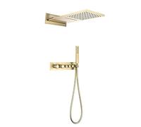 HCZKIUJY Set doccia a scomparsa con doccetta portatile e soffione doccia a pioggia in 2 modalità, set combinato con box integrato e kit di finiture per doccia (oro spazzolato)