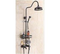 HCZKIUJY Set Doccia da Bagno in Stile Rubinetto soffione Doccia a Pioggia in Ottone da 8" + Supporto per cestello portaoggetti + miscelatori per doccetta a Mano, rubinetti per la casa a Par