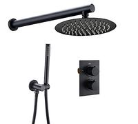HCZKIUJY Set doccia termostatico a scomparsa, con doccetta portatile e soffione doccia rotondo a pioggia, set combinato per montaggio a parete vasca e doccia, kit di montaggio a parete (nero opaco, 30
