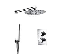 HCZKIUJY Set doccia termostatico a scomparsa, con doccetta portatile e soffione rotondo a pioggia, set combinato per montaggio a parete vasca e doccia (cromato, 25,4 cm)
