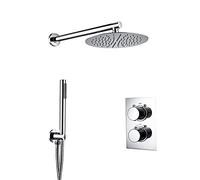 HCZKIUJY Set doccia termostatico a scomparsa, con doccetta portatile e soffione rotondo a pioggia, set combinato per montaggio a parete vasca e doccia (cromato, 20 cm)