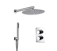 HCZKIUJY Set doccia termostatico a scomparsa, con doccetta portatile e soffione rotondo a pioggia, set combinato per montaggio a parete vasca e doccia (cromato, 30,5 cm)