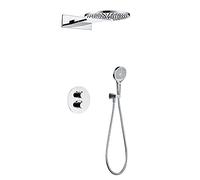 HCZKIUJY Set doccia termostatico a scomparsa, montaggio a parete, con 3 funzioni, doccetta portatile e 2 modalità soffione doccia a pioggia, vasca e kit di finiture doccia, cromato