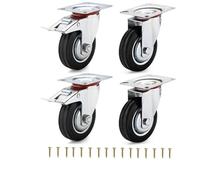 HD BRICO Set da 4 Ruote 100 mm (2 Girevoli + 2 con Freno) pivontanti per mobili,4 Ruote Carico 280 kg per uso interno ed esterno - Rotelle piroettanti