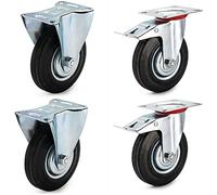 HD BRICO Set da 4 Ruote 125 mm (2 Fisse + 2 Girevoli con Freno) - Ruote pivontanti per mobili,4 Ruotelle Carico 400 kg - per uso interno ed esterno - Rotelle piroettanti