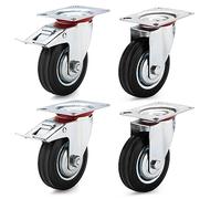 HD BRICO Set da 4 Ruote 125 mm (2 Girevoli + 2 con Freno) - Ruotelle pivontanti per mobili,4 Ruote Carico 400 kg - Ruote girevoli per uso interno ed esterno - Rotelle piroettanti