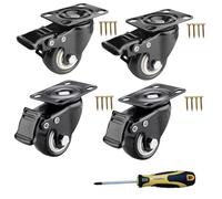 HD BRICO Set di 4 Ruota Girevole da 50 mm,ruote per carrello,con 4 ruote con freno ，per Mobili Portata Max 280kg, Rotelle Antigraffi Doppio Bloccaggio con Rotazione a 360° con Viti e un Cacciavite