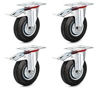 HD BRICO Set di 4 Ruote per carichi pesanti 125 mm(4 con freno) pivontanti per mobili 4 Ruote Carico 400 kg - Ruote girevoli per uso interno ed esterno - Rotelle girevoli con freno