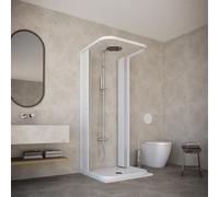 HD CASA Box Doccia a Soffietto Modello Dora, Apertura Centrale a 3 Lati Riducibile, Cabina Doccia Angolare Salvaspazio in PVC Made in Italy, arredo bagno, bianco 70x70x70 cm