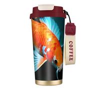 HD giapponese Koi Fish bottiglia d'acqua isolata in acciaio inox per donne uomini con cannuccia coperchio a prova di perdite rosso