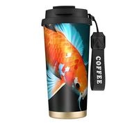 HD giapponese Koi Fish bottiglia d'acqua isolata in acciaio inox per donne uomini con cannuccia coperchio a prova di perdite nero