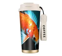 HD giapponese Koi Fish bottiglia d'acqua isolata in acciaio inox per donne uomini con cannuccia coperchio a prova di perdite bianco